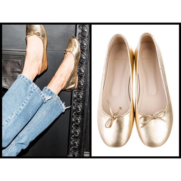 💕ANINE BING💕 Ballerinas ~ Leather Ballerina Flats Gold 39 NWOT - Picture 1 of 15